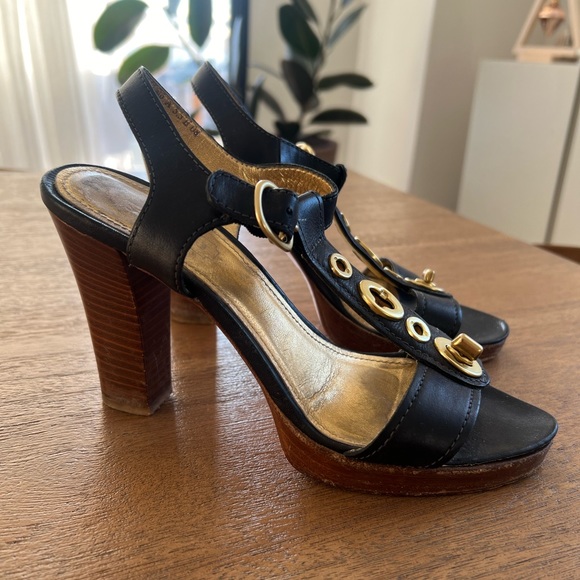 Coach Leather Black Sandals with Gold Detail - Picture 2 of 4